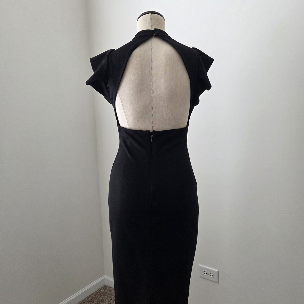 Lulu's Black Ruffle-Shoulder Midi Sheath Dress Pre-Owned - Picture 8 of 10